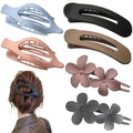 6 PCS Flat Hair Clips, French Lay Flat Claw Clips for Women Girls, 3 Styles Strong Hold Non-slip Matte Hair Claws for Thin Thick Hair(Pink&Blue)