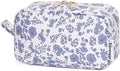 Narwey Small Makeup Bag for Purse Travel Makeup Pouch Mini Cosmetic Bag Zipper Pouch for Women (Little Grayish Blue Flower, Small)