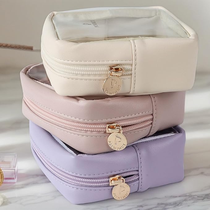 Pocmimut Mini Makeup Bag,Clear Makeup Bag Travel Toiletry Bag Pouch Purse Car Accessories Cute Stuff for Women,Travel Essentials Organizers,Beige
