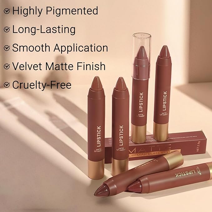 Erinde Matte Lipstick Crayon for Women, Berry Red Wine 24 Hour Lipstick Lip Liner Pencil, Neutral Lip Stick Long Lasting Waterproof, Vegan & Cruelty-Free, 05