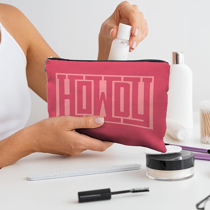 Howdy Makeup Bag - Hot Pink Retro Western Cosmetic Bag, Cowgirl Gifts