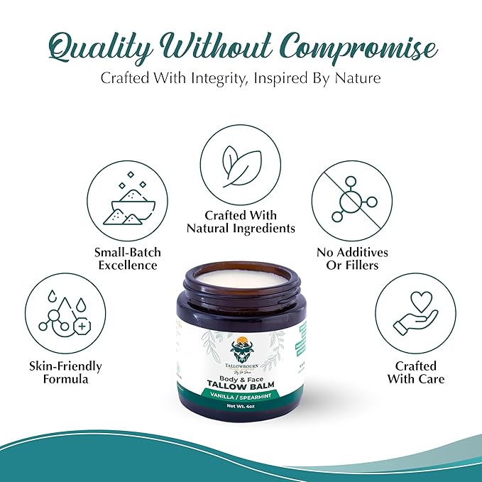 Dr. Dave's Primal Essence Grass Fed Beef Tallow Balm for Face and Body with Shea Butter, Organic Jojoba Oil, Honey, and Beeswax – Beef Tallow for Skin – Vanilla and Spearmint – 4 oz