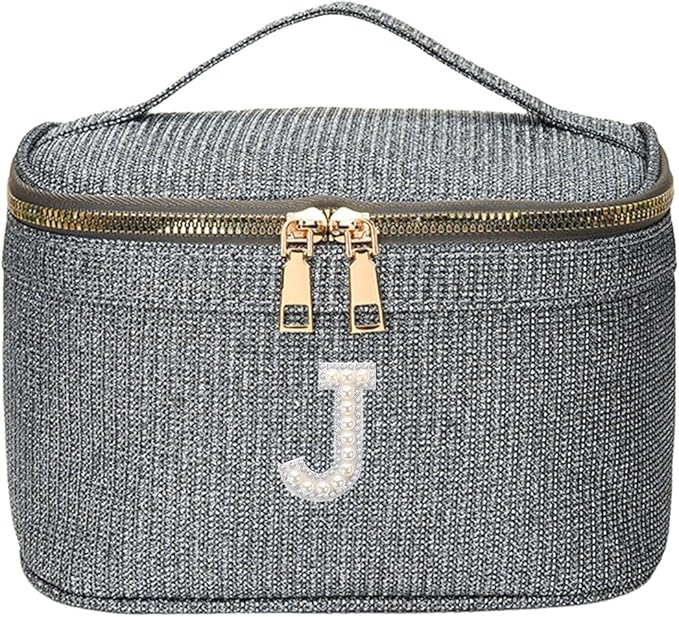 EURYNOME Makeup Bag with Custom Letter J, Water-Resistant Travel Organizer Pouch, (8.3x5.1x5.1 Inch) Cosmetic Case for Women