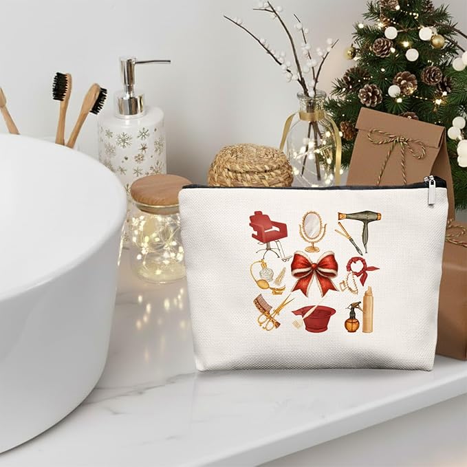 Chrisamas Hairstylist Gifts Women Makeup Bag Make Up Bag, Cosmetic Bags for Hairstylists, Hairdresser Gifts for Cosmetology Student Teen Girls(Red)