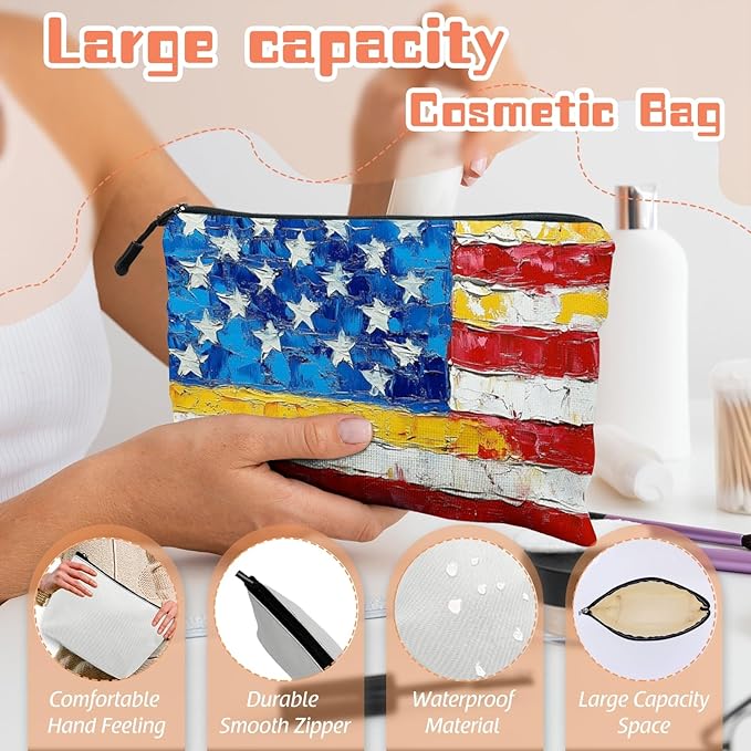 Cosmetic Bags Travel Makeup Toilet Case Waterproof Pouch for Women Girls 6.7X9.45inches - The Frayed Stars And Stripes