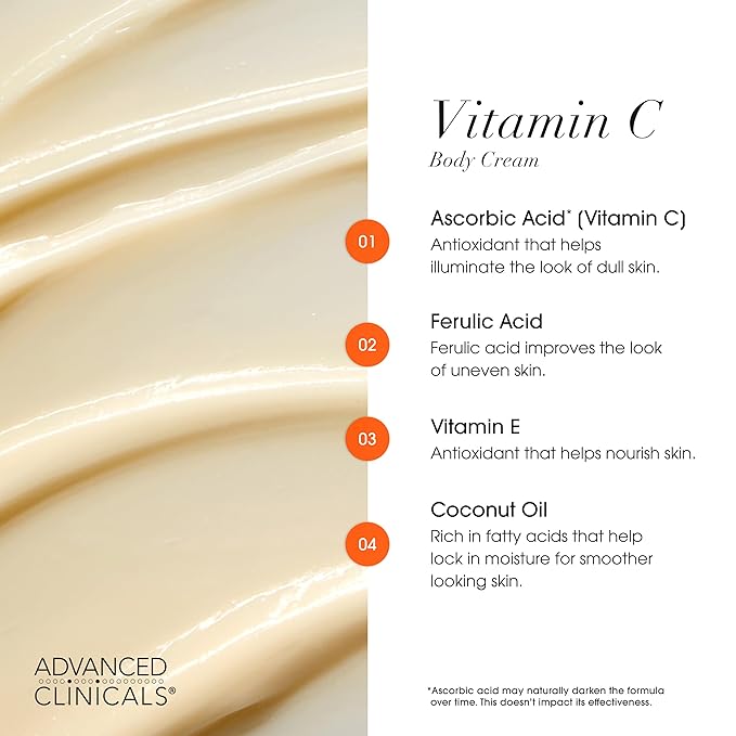 Advanced Clinicals Brightening Vitamin C Cream + 5% Niacinamide Serum W/Hyaluronic Acid 2pc Set | Vitamin C Body Lotion Moisturizer & Dark Spot Remover Face Serum | Skin Care Products, 2pc Bundle