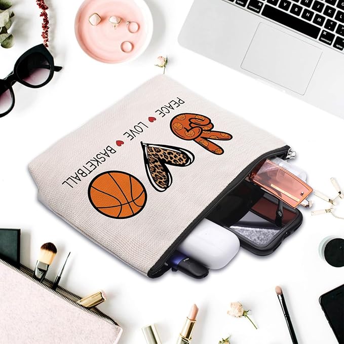 Basketball Gifts for Women - Cosmetic Bag Gifts for Players, Fans & Friends - Travel Makeup Pouch