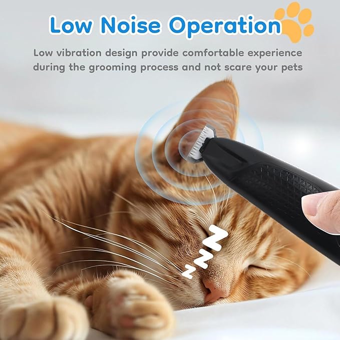 Professional Dog & Cat Trimmer - Quiet Electric Pet Grooming Kit for Ears/Eyes/Paws with LED Light - Cordless Battery-Powered Fur & Nail Clipper for Small/Large Breeds (Black)