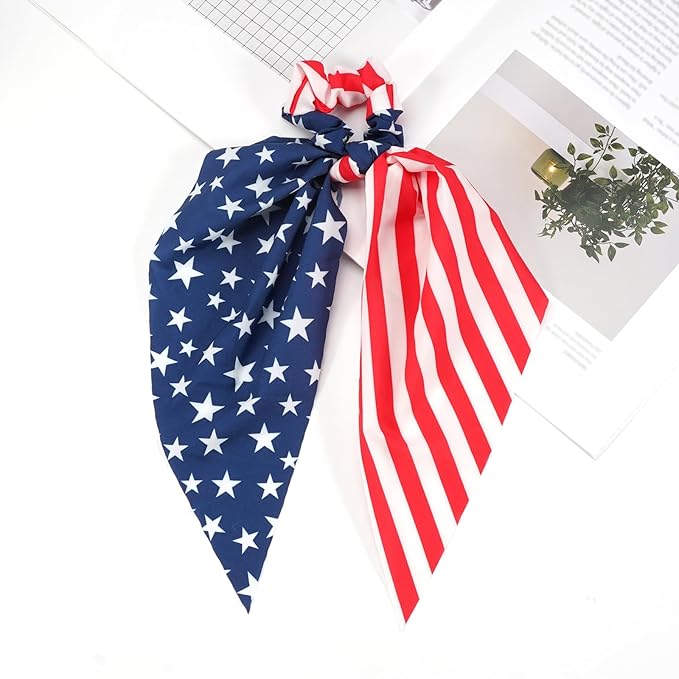 American Flag Hair Ties for Women Girls Independence Day 4th of July Hair Scrunchies Red White Blue Star Patriotic Hair Tie Memorial Day Ribbon Hair Bows