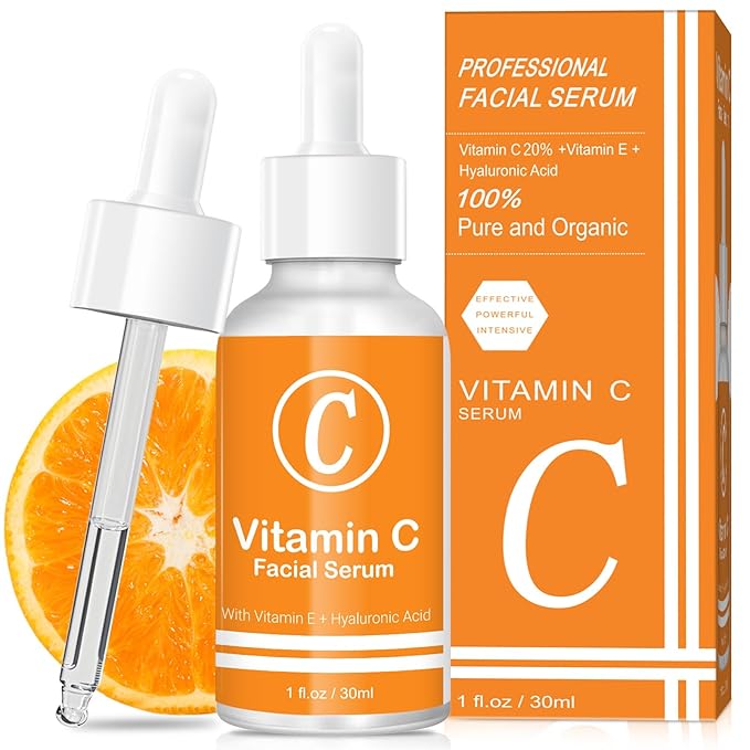 Premium 20% Vitamin C Serum for Face with Vitamin E, Sodium Hyaluronate - Boost Skin Collagen,Hydrate & Plump Skin, Anti Aging & Wrinkle Facial Serum (1 Fl Oz, Scented)