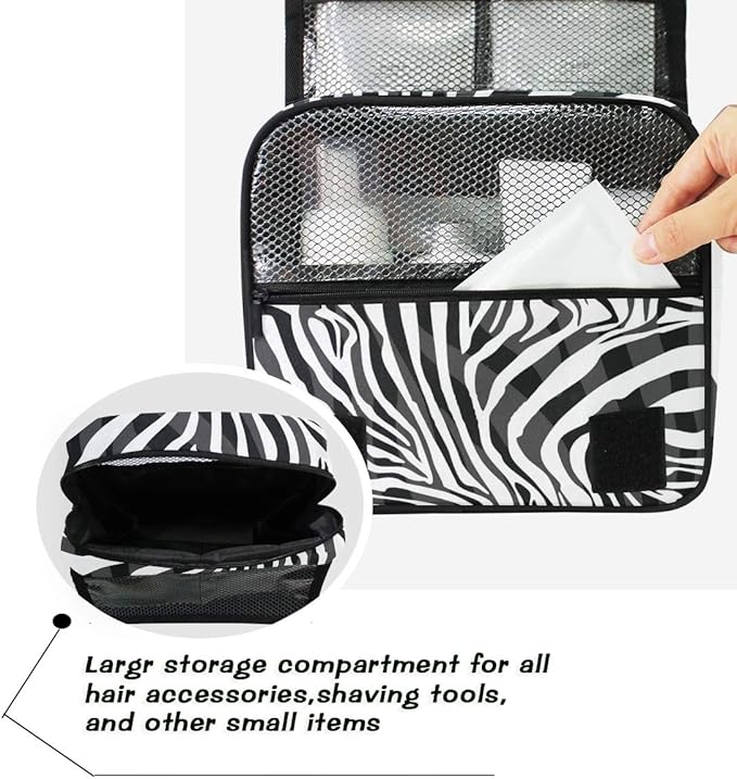 Hanging Travel Toiletry Bag Zebra Print Portable Makeup Organizer Cosmetic Bag Toiletry Kit for Women & Man
