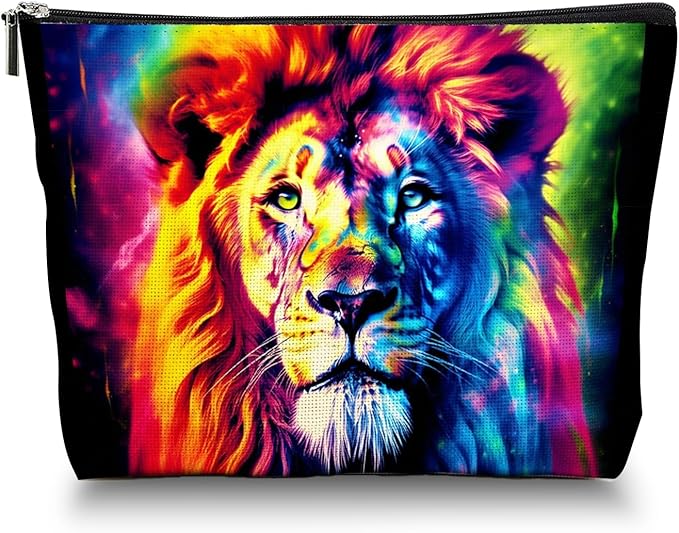 Makeup Bag Travel Cosmetic Bags Small Makeup Case Waterproof Zipper Pouch for Women Girls 7X9inches - Fantasy - Style Lion Portrait in Vivid Colors