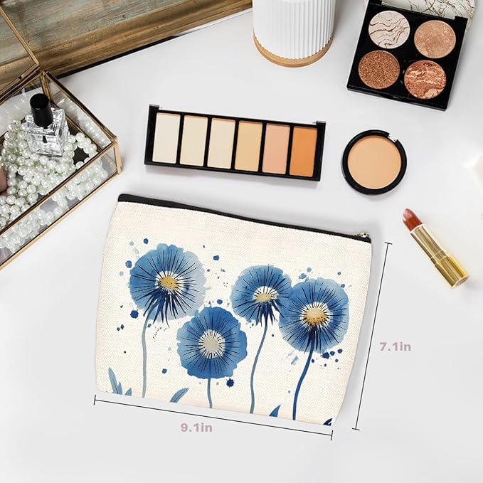 Watercolor Blue Flower Makeup Bag, Large Capacity Travel Makeup Case Cosmetic Bags for Women, Portable Pouch Purse Travel Essentials Toiletries Accessories, Christmas Birthday Gifts for Women