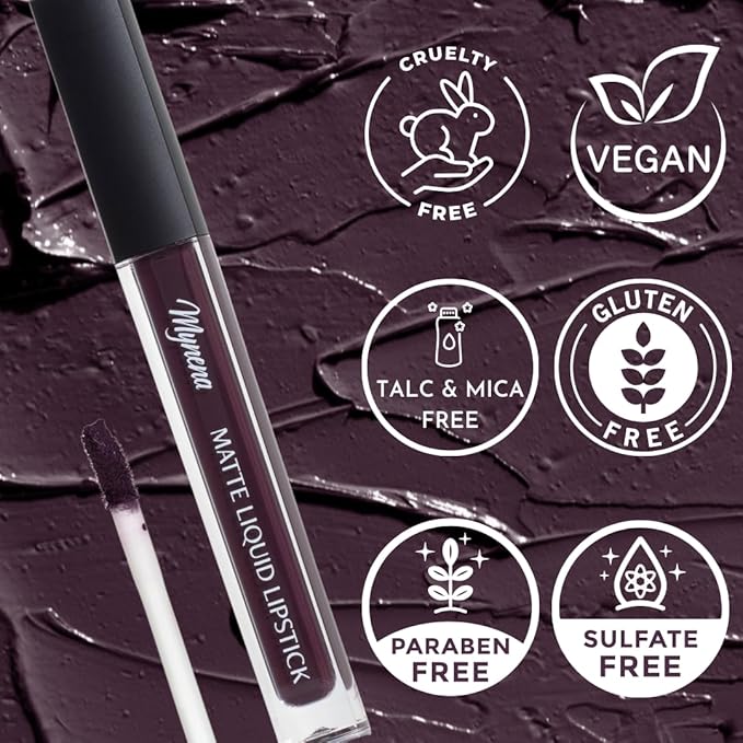 Mynena Deep Eggplant Long Lasting Lipstick for Women Waterproof & Transfer-Proof | Hydrating with Shea Butter | Bold Pigment Matte Color Lip Stain | Talc-Free & Vegan Product that Performs | Mia
