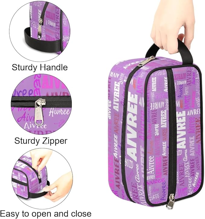 Personalized Name Toiletry Bag, Large Travel Cosmetic Bag Portable Makeup Organizer Bag for Women Bathroom Shower Essentials, Orchid Purple Color, Colorful Names Ranked