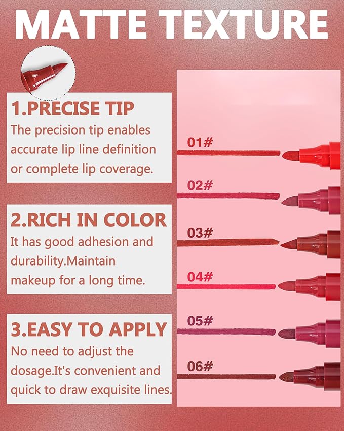 Lip Tint Stain Pen, Bright Red Waterproof Long Lasting Matte Lip Liner Stain Pencil, High Pigment Quick Dry Liquid Lipstick, Non Sticky Smudgeproof Lip Tint Gloss, Christmas Makeup Gift for Women-04