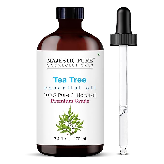 Majestic Pure Tea Tree Essential Oil with Glass Dropper - 3.4 Fl Oz - 100% Pure and Natural Tea Tree Oil - Premium Grade Essential Oils for Diffuser, Aromatherapy, Soap and Candle Making