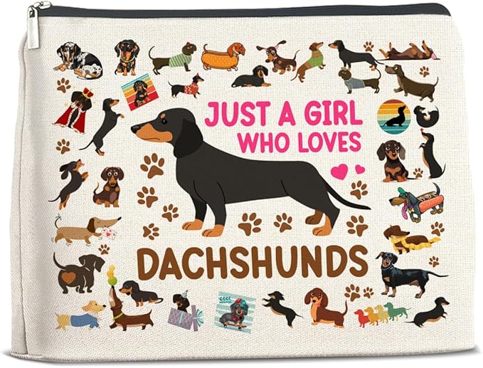 Dachshund Gifts Makeup Bag Weiner Dog Gifts for Girl Women Dog Lovers Cosmetic Bag Just a Girl Who Loves Dachshund Zipper Makeup Pouch Gift