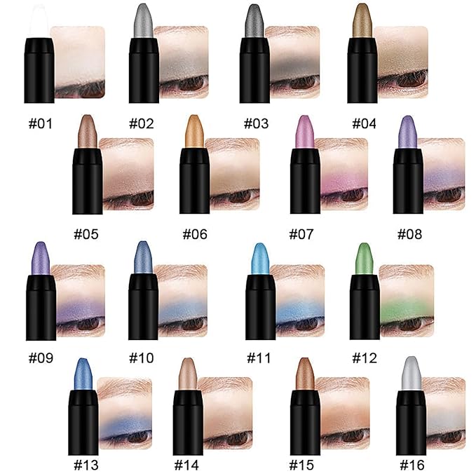 Eyeshadow Shimmer Stick, 16 Color Highlighter Eyeshadows Pencil Waterproof Glitter Eye Shadow Eyeliner Pen, Waterproof Eyeshadows Shimmer Stick Long Lasting Brightener Eyeshadow (12 Green)