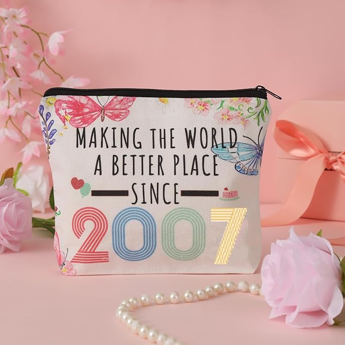 18th Birthday Gifts for Girls, 18 Year Old Girl Birthday Gifts Makeup Bag 2007, 18th Birthday Decorations Cosmetic Bags for Girls, 2007 Makeup Pouch gifts for 18 year old girl,Sister, Daughter, Niece