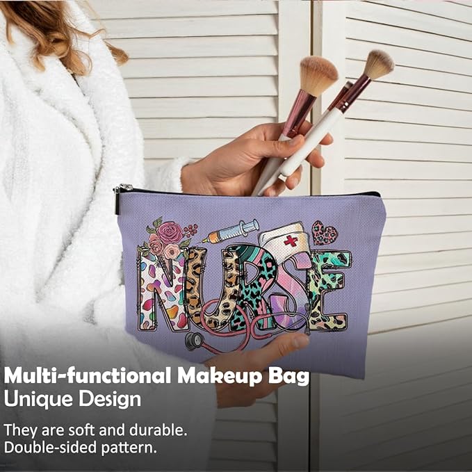 Nurse Makeup Bags,Nurse Gifts for Women,Nurse Cosmetic Bags With Zipper,Nurse Gifts for Nursing Student,Student Nurse Gifts(Purple)