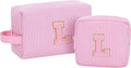 MONSTINA Personalized Initial Makeup Bag for Women,Make Up Case for Girlfriend Bridesmaid Wife,Birthday Gift for Her Cute Toiletry Bag,2PCS,Pink L