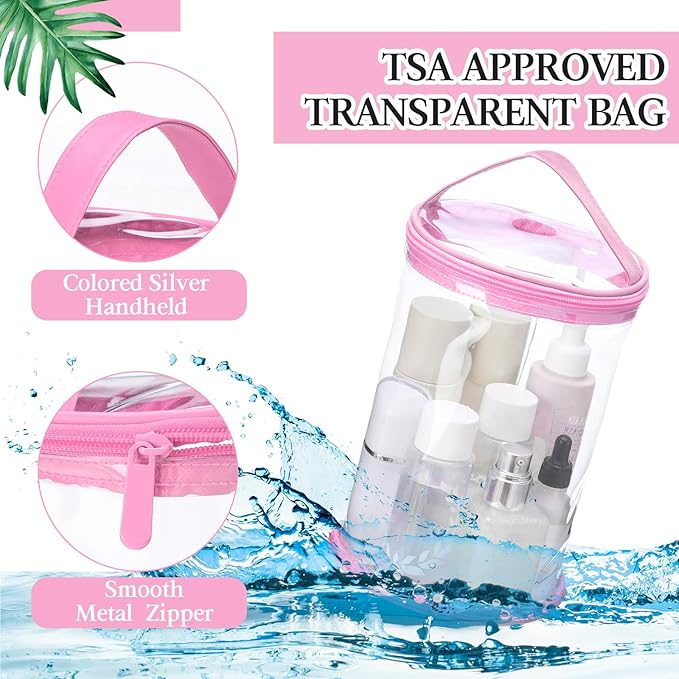 Clear Lotion Bag for Toiletry Cylinder Makeup Bag Heavy Duty Sunscreen Travel Organizer Pouch Waterproof Cosmetic Bag with Handle Zipper Gift for Christmas Beach Pool Airport Women(Pink)