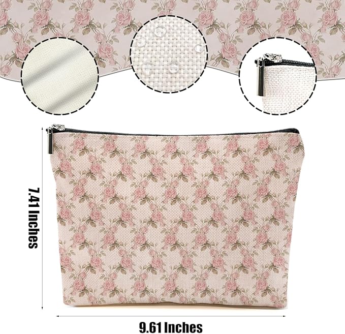 Watercolor Pink Flowers Makeup Bag Floral Cosmetic Bag Friend Friendship Gifts for Women Girls Sister Coworker Mom Botanical Travel Organizer Zipper Pouch Christmas Thanksgiving Birthday Gifts