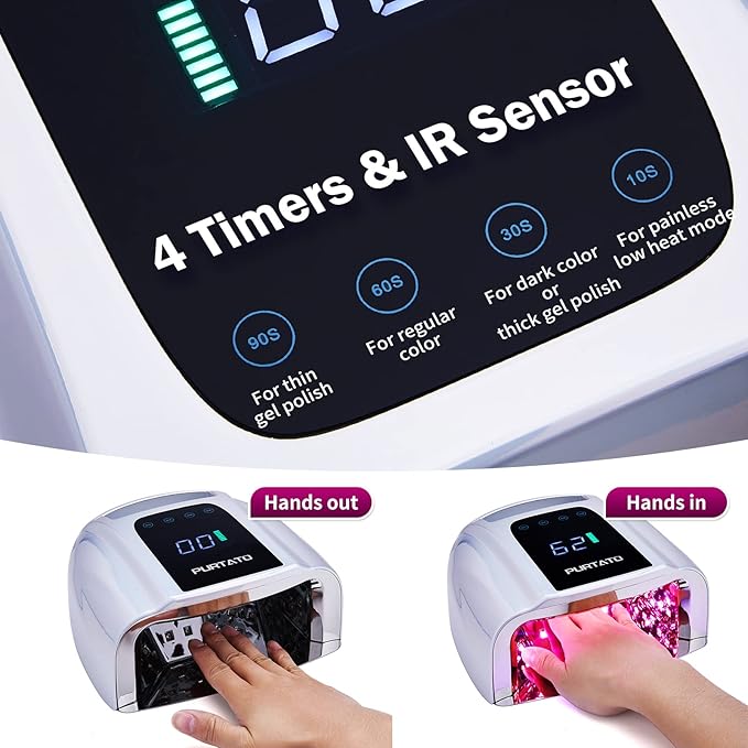 Professional Rechargeable 96W UV LED Portable Cordless UV Light for Nail Lamp Machine with Removable Stainless Steel Bottom,4 Timer Setting and Smart Sensor Nail Dryer (Plating Silver)