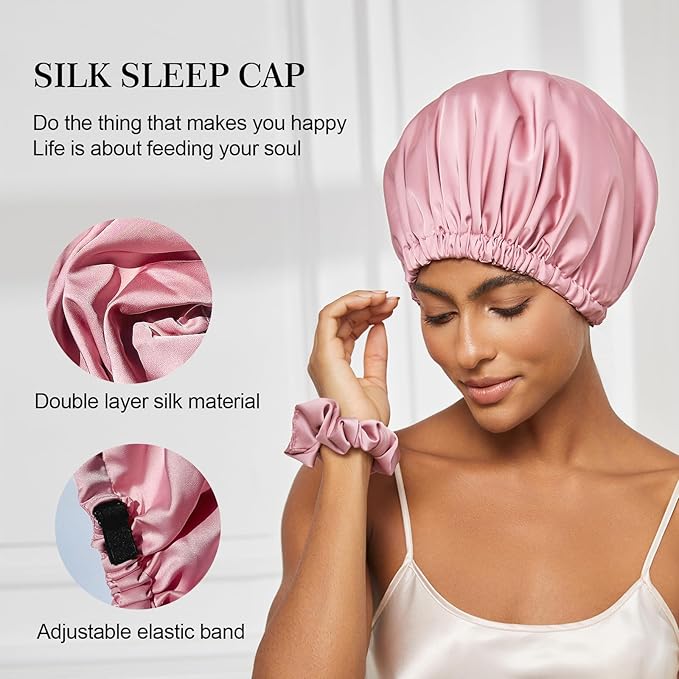 Satin Bonnet Silk Bonnet for Sleeping Women Double Layer Hair Bonnet Wrap Sleep Cap Gifts for Women Curly Hair
