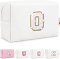 Personalized Initial Letter Makeup Bag, Small Glitter Letter Patch Cosmetic Pouch Zipper, Preppy Makeup Organizer PU Waterproof Travel Toiletry Bag, Monogrammed Birthday Gift for Women Girls