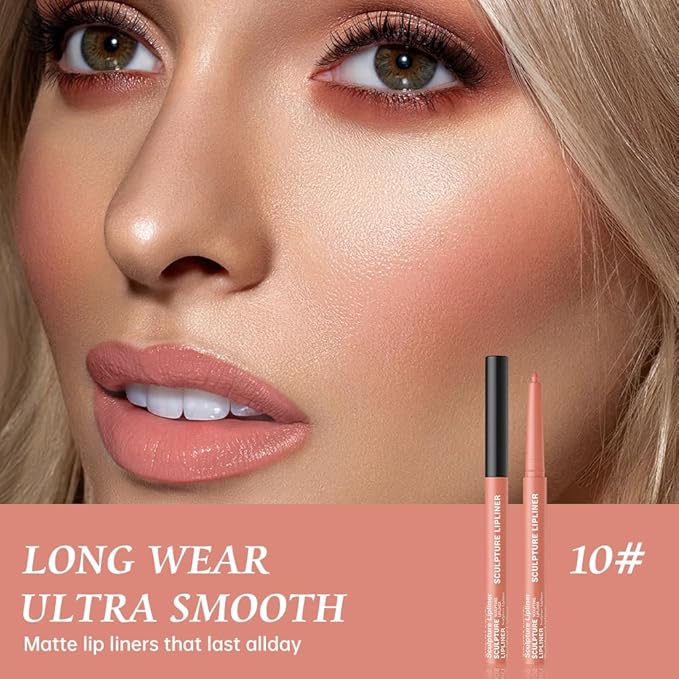 12 Colors Matte Lip Liner Pencil – Long Lasting Waterproof Lip Liner, Smudge Proof Transfer Proof Lip Pencil, High Pigment Lip Makeup for Defining & Filling Lips (10#, 1PCS)