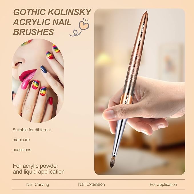 Acrylic Nail Brush Size 2, 100% Real Kolinsky Art Nail Brush for Acrylic Powder Application, Handmade Women Manicure Nail Extension Tool for Professional DIY Home Salon and Beginners