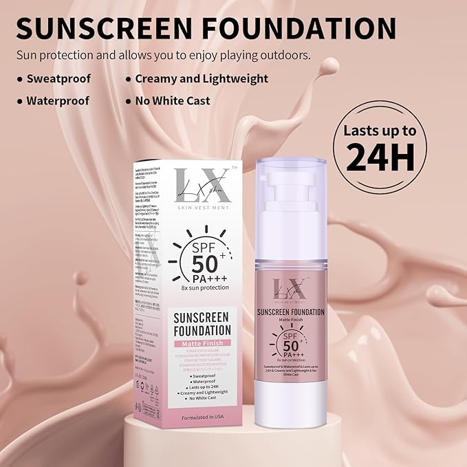 Tinted Face Sunscreen - Waterproof & Lightweight Liquid Foundation with SPF 50++, 3-in-1 Full Coverage Foundation Smooths & Blurs Pores, 101 Light
