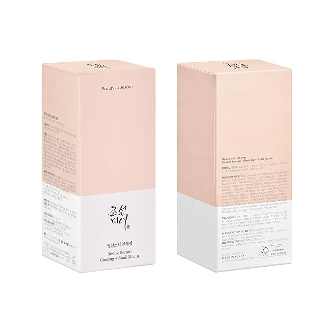 Beauty of Joseon Revive Snail Mucin Ginseng Serum Hydrating Peptide Facial Moisturizer Dark Spot Acne Scar Remover for Sensitive Face. Korean Skin Care for Men and Women (2 Fl.Oz.)