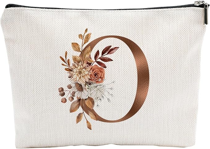 A-Z Boho Personalized Cosmetic Bag-Floral Cotton Letter Makeup Bag With Zipper-Artistic Cosmetic Bag For Travel-Bride,Birthday Gift For Women Daughter Friends-Women Makeup Organizer-A15