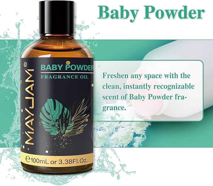 MAYJAM 100ML/3.38FL.OZ Baby Powder Fragrance Oils with Glass Dropper, Essential Oils for Diffusers for Home, Long Lasting Scented Oils for Diffusers Soap Candle Making