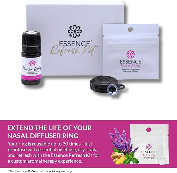Essence Wearable Aromatherapy Nasal Diffuser – Nausea Relief Essential Oil Nose Ring – Personal Scent Clip for Travel, Work & Everyday Use – Made in USA