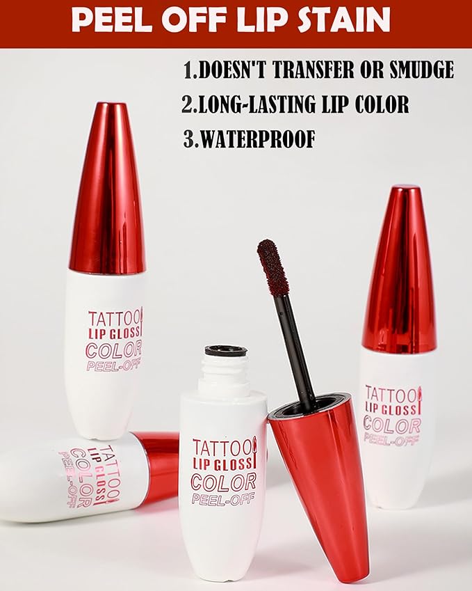 Peel Off Lip Stain Tattoo Lip Gloss, Pink Matte Lip Liner Stain Peel Off Waterproof Long Lasting,Highly Pigmented Transfer-Proof Lips Tint Stains Non-Stick Tinted Liquid Lipstick Makeup for Women-01