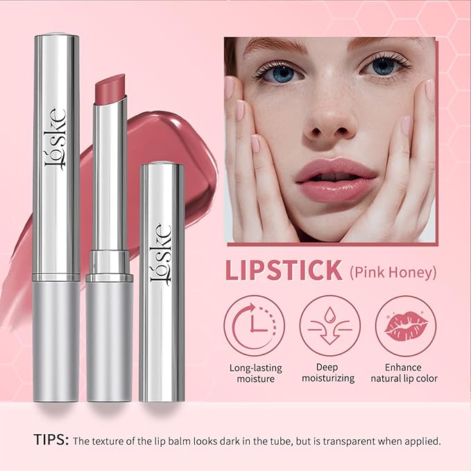 Honey Lipstick, Moisturizing Natural Lip Color, Hydrating Long Lasting Glossy Finish with Honey for Smooth Soft Lips, Smooth Application, Daily Wear (Pink)