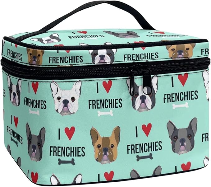 JoyLamoria French Bulldog Print Travel Makeup Bag Outdoor Handbag Cosmetic Case Zipper Closure
