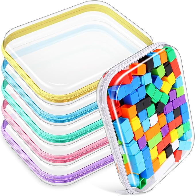 Sanwuta 6 Pcs Clear Hard Zipper Case Hard Plastic Zipper Pouches Makeup Bag Pencil Pouches Transparent Cases for Snacks Plastic Storage Organizer Box for Travel(Colorful,9.84 x 7.87 x 2 Inch)