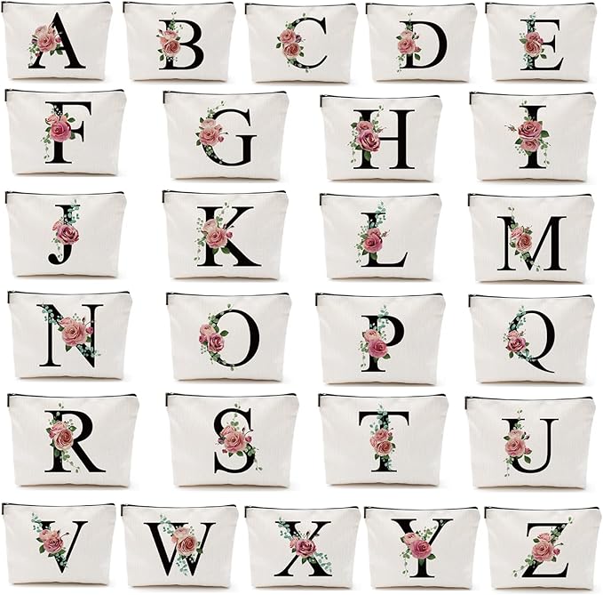 A-Z Personalized Makeup Bag, Monogrammed Bridesmaid Presents Cosmetic Bag, Portable Stationary Storage Organizer, Friendship Travel Makeup Bags