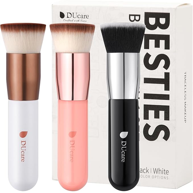 Foundation Brush 3pcs DUcare Flat Top Kabuki Brush Synthetic Professional Makeup Brushes Liquid Blending Mineral Powder Buffing Stippling