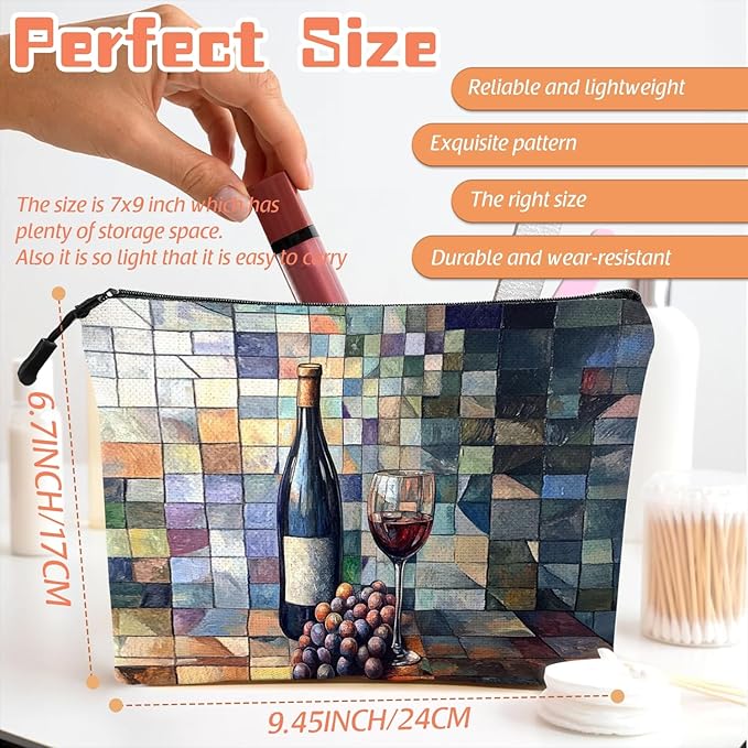 Cosmetic Bags Travel Makeup Toilet Case Waterproof Pouch for Women Girls 6.7X9.45inches - The Elegant Allure of A Wine - Themed Still - Life