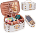 Montana West X Wrangler Travel Makeup Bag 2pcs Set Large Cosmetic Bag with Makeup Brush Holder Portable Make Up Organizer Cute Toiletry Bag with Divider and Handle for Women Aztec