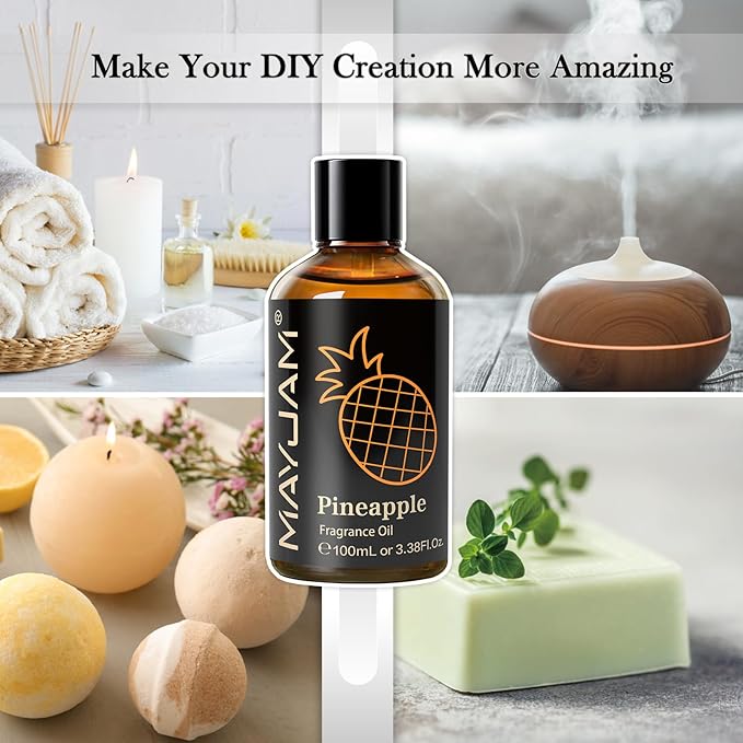 MAYJAM 100ML/3.38FL.OZ Pineapple Fragrance Oils with Glass Dropper, Essential Oils for Diffusers for Home, Long Lasting Scented Oils for Diffusers Soap Candle Making