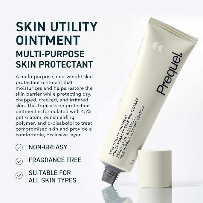 Prequel Skin Utility Ointment, Moisturizing Protectant. Mid-weight Occlusive Face and Body Cream for Dry Skin, Hand Cream for Cracked Hands. Soothing Barrier Protection with 45% Petrolatum