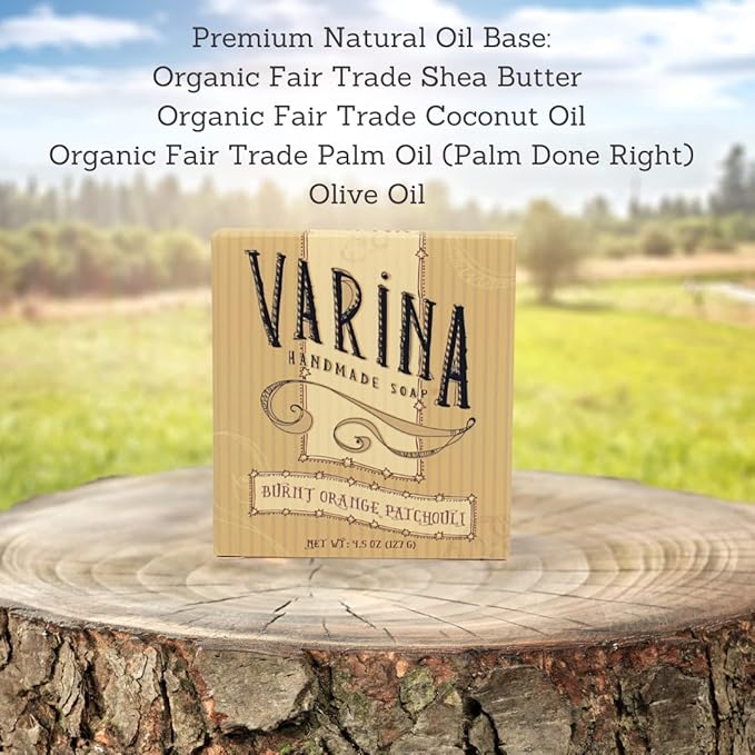 Natural Burnt Orange Patchouli Bar Soap - Gentle Cleansing for Sensitive Skin, Earthy Scents - 3 Pack