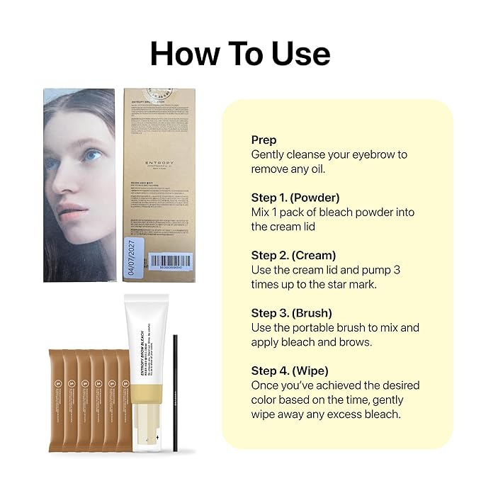 ENTROPY Makeup Brow Bleach Kit, Gentle & Effective Eyebrow Lightening Up-to 4 weeks for All Brow Types, Quick 5-Minute Application, Easy-to-Use, 6 Applications
